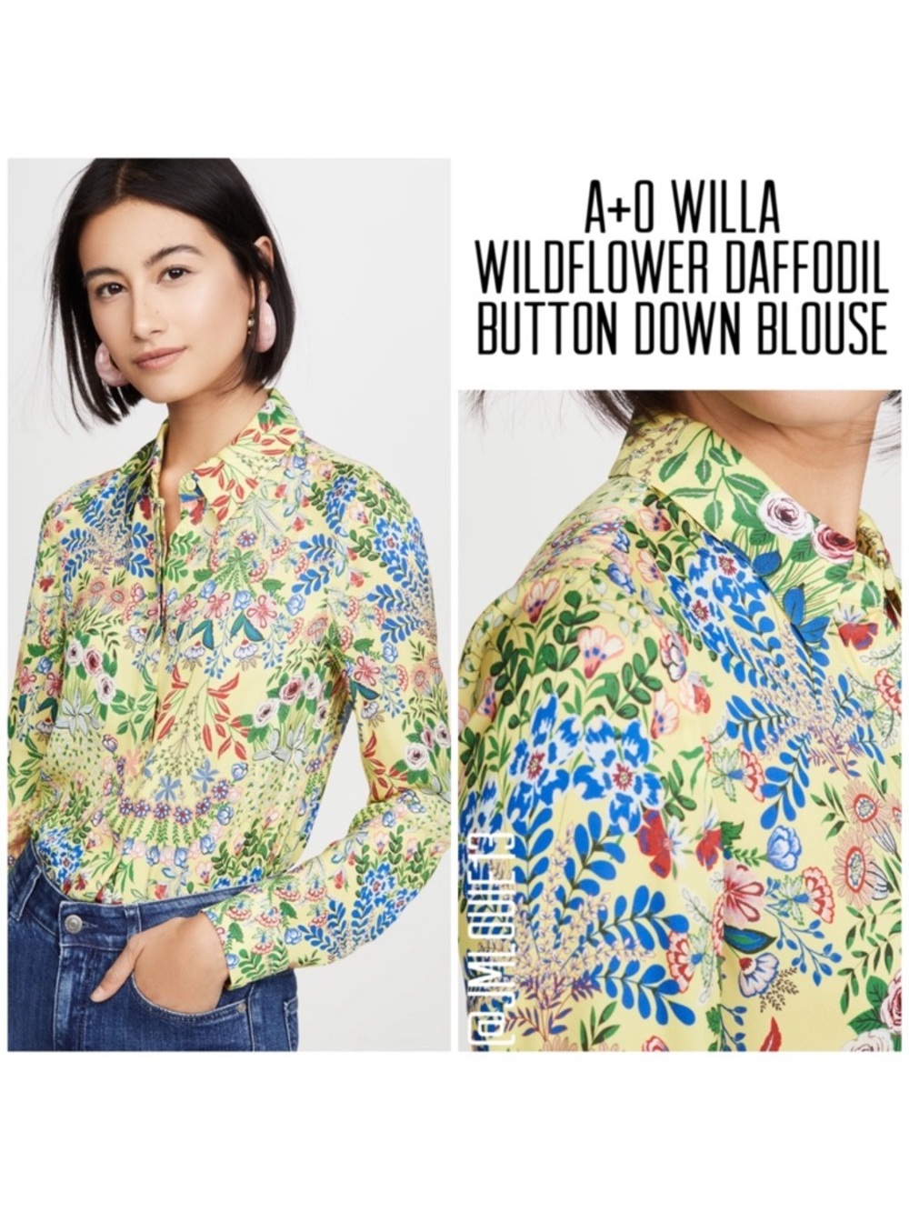 Alice + Olivia Yellow Wildflower Daffodil Floral Button-Down Blouse